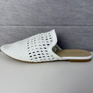 Restricted Faux Leather White Woven Pointed Toe Mules Slides Womens Shoes 7.5